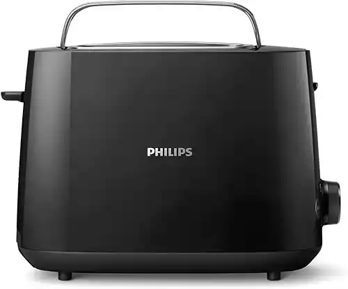 Tostadora Philips con 2 ranuras, 8 ajustes y calientabollos (Negro)
