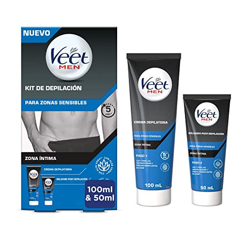 Veet Men Kit de Depilación para Zonas Íntimas del Cuerpo, Crema Depilatoria Hombre 100 ml y Bálsamo Post-Depilación 50 ml