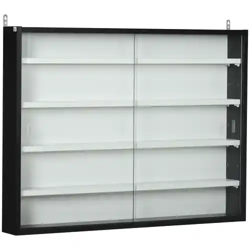 Vitrina de pared para colecciones con estantes y puertas de vidrio