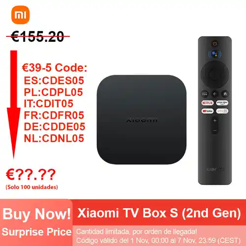 Xiaomi Mi TV Box S de 2a generación Android TV (desde las 00h del 11/11 hasta agotar stock)